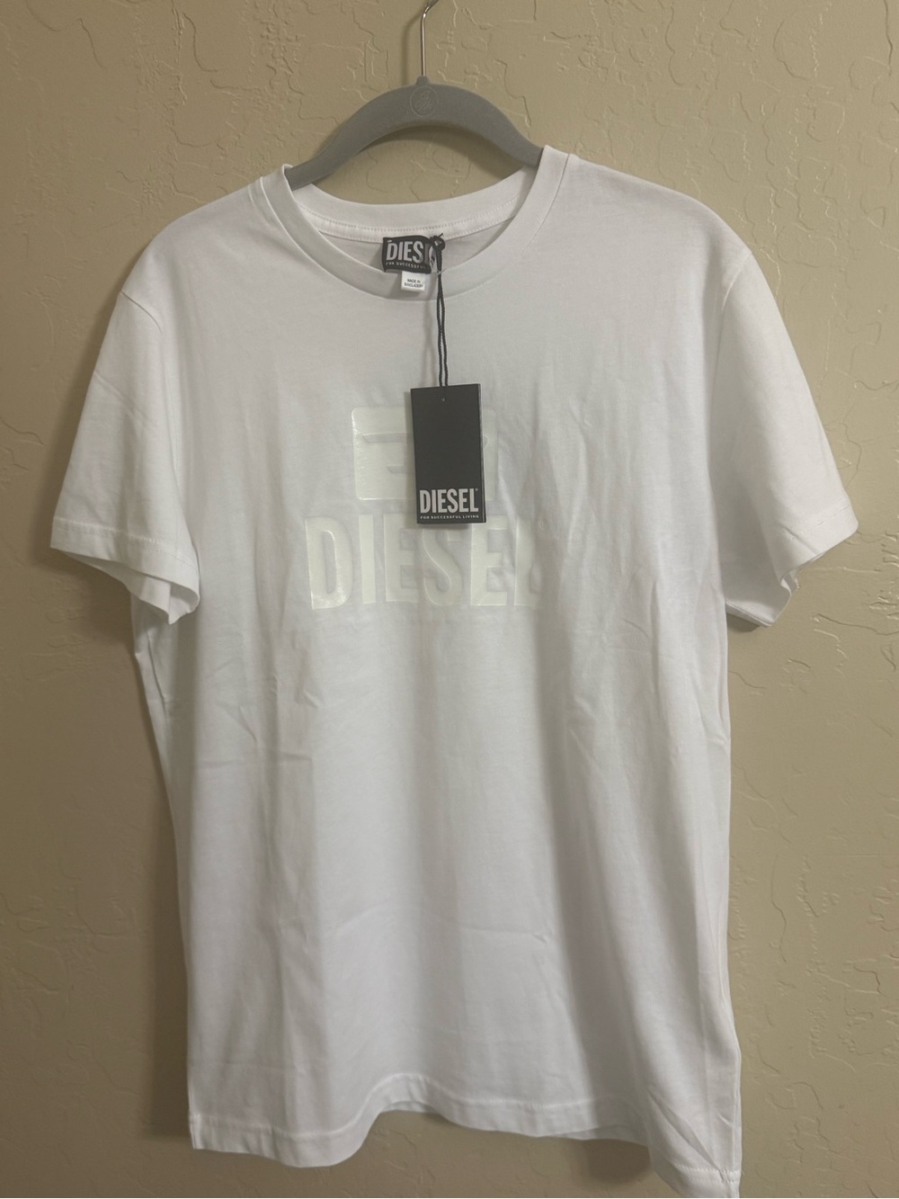Diesel Men's White Logo Crew Neck T-Shirt Medium NWT MSRP $ 80